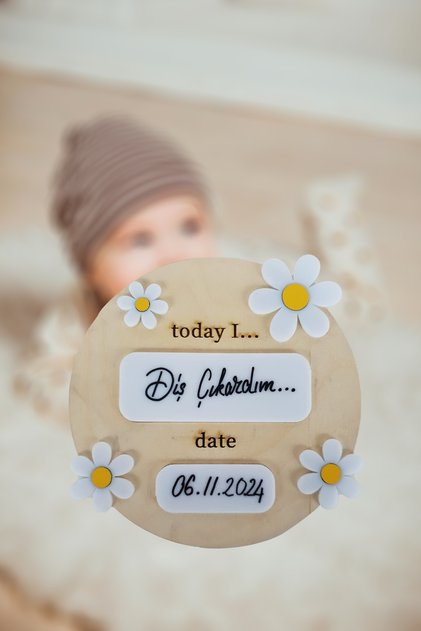 Baby Moment Photo Shoot Disc Writing Space Natural Birch with Changeable Daisy Model 3mm