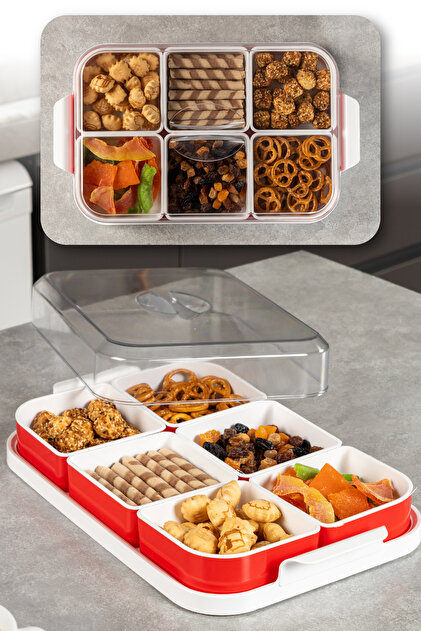 Vienev 6 Bölmeli Kapaklı Kahvaltılık Seti Kırmızı - Fiyatı, Yorumları