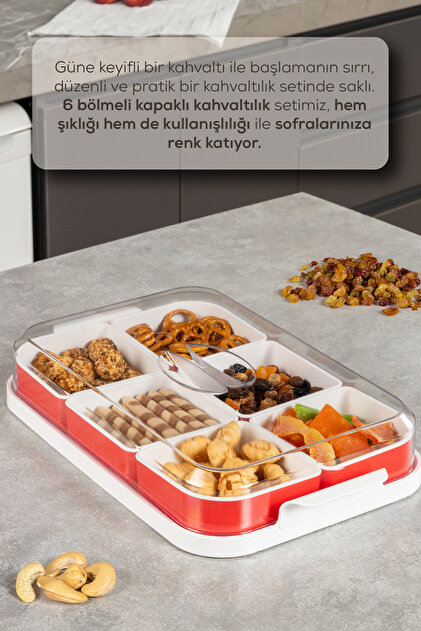 Vienev 6 Bölmeli Kapaklı Kahvaltılık Seti Kırmızı - Fiyatı, Yorumları