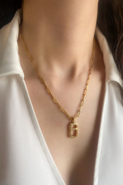 Women's Steel Necklace Serenay Model Eight Design Ellipse Chain Necklace