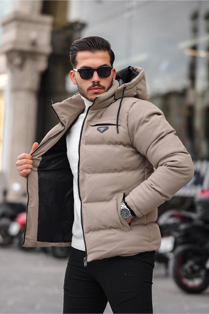 Embroidered Carbon Leather Coat Hooded PLDP 2959