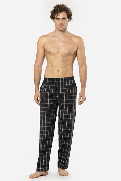 Men's Plaid Single Bottom Pajamas, Pocket Detail, 95% Cotton, 5% Lycra