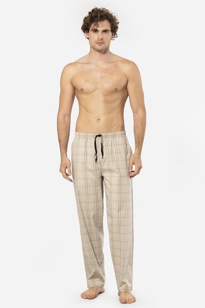 Men's Plaid Single Bottom Pajamas - Pocket Detailed, 95% Cotton, 5% Lycra