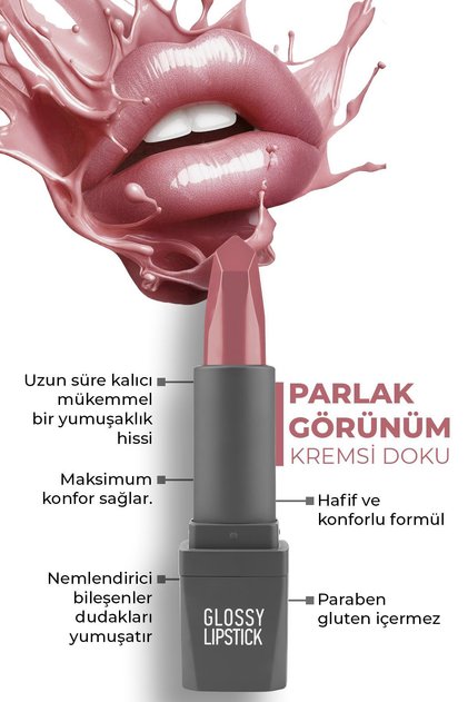 Uzun Süre Kalıcı Yoğun Renk Veren Nemlendirici Parlak Ruj - Glossy Lipstick 312 True Rose