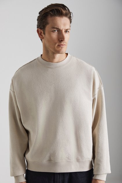 Jevon Men's 100% Cotton Beige Sweatshirt
