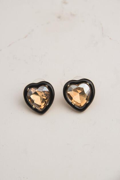 Honey Color Stoned Enamel Heart Earrings (2cm)