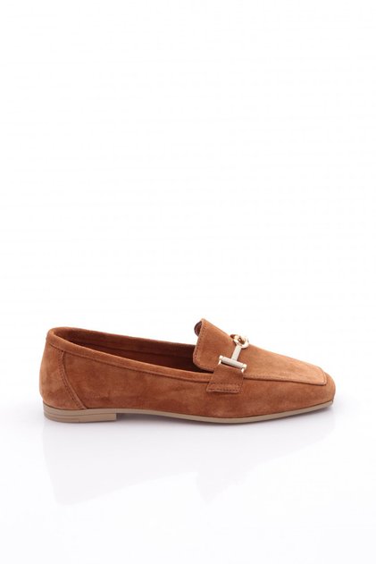 Women's Buckle Loafer Shoes Tan Suede Genuine Leather 4763841