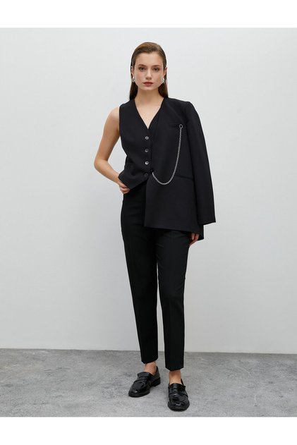 Fabric Trousers Skinny Leg High Waist Chain Accessory