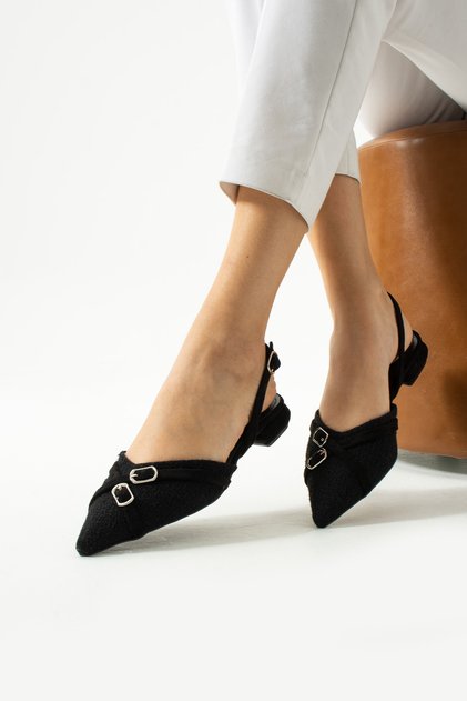 Icon of Elegance Women's Black and White Pointed Toe Heeled Ballerina Shoes