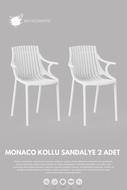 MONAKO KOLLU LÜX CAFE & RESTAURANT SANDALYESİ 2 Li Set