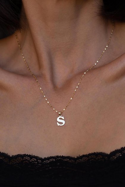 14 Ayar Altın S Harf Sade Kolye 13.5 mm