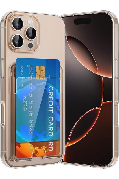 iPhone 16 Pro Max Case Transparent Back with Card Holder Compartment Wallet with Business Card Soft Silicone Qr Process