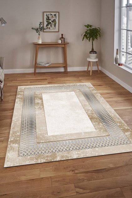 Halı Kaymaz Deri Taban Yıkanabilir Halı PL4713 Gri