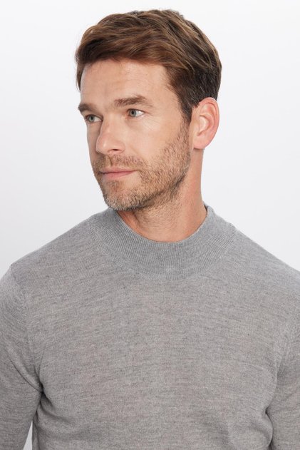 Men's Slim Fit Slim Fit Half Turtleneck Solid Gray Knitwear Sweater
