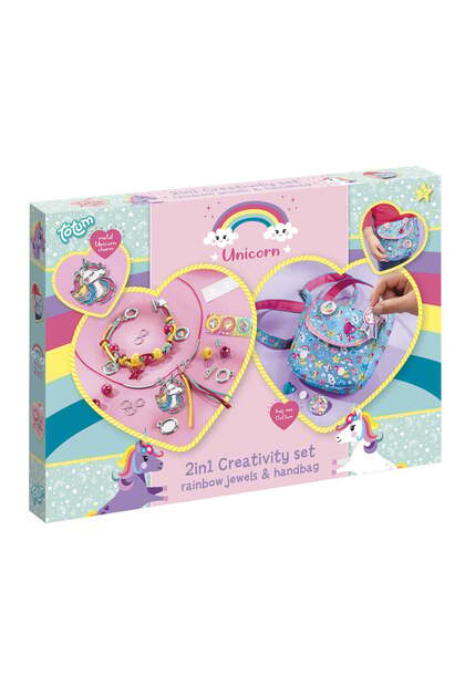 Set creativ 2 în 1 - Brățări curcubeu și geantă cu unicorn