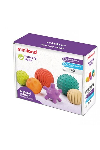Set 6 mingi senzoriale din cauciuc natural ECO pentru bebelusi