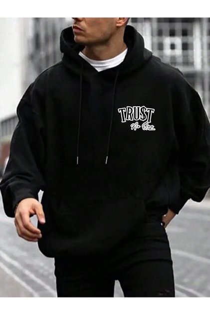 ön baskılı siyah kapüşonlu sweatshirt hoodie