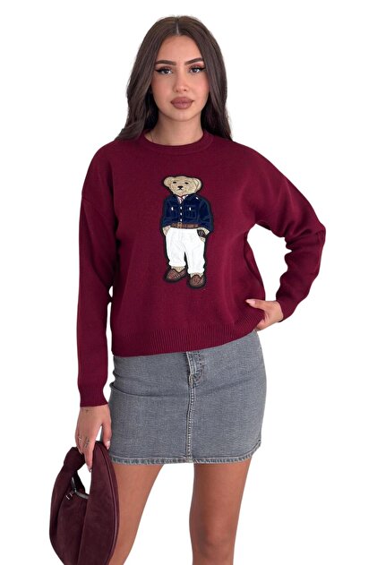 Women's knit sweater - bear design, stylish modern, standard size 004