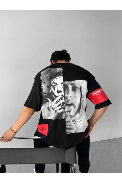 Men's Oversize T-Shirt with Patch on the Back, Black