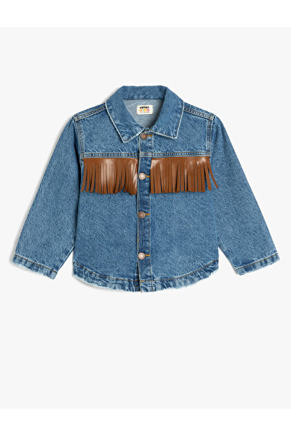 Denim Jacket with Cap, Tassel Detail, Buttoned, Cotton