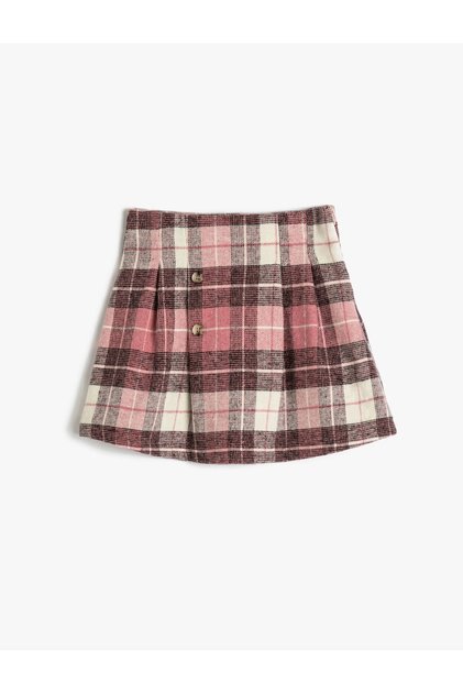 Skirt Pleated Elastic Waist Button Detailed