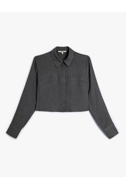 Crop Shirt Long Sleeve Pocket Detailed