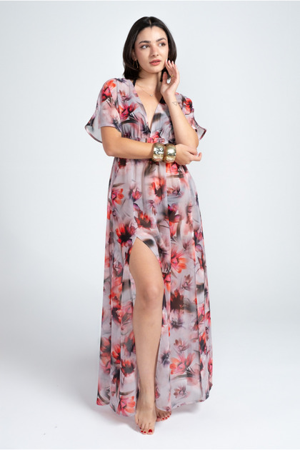 Pareo de damă din șifon cu model - Rochie de plajă, 3 opțiuni de culori diferite (bej - bleumarin - roșu)