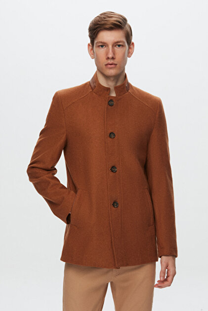 Ds Damat Regular Fit Camel Dik Yaka Kaşe Kaban
