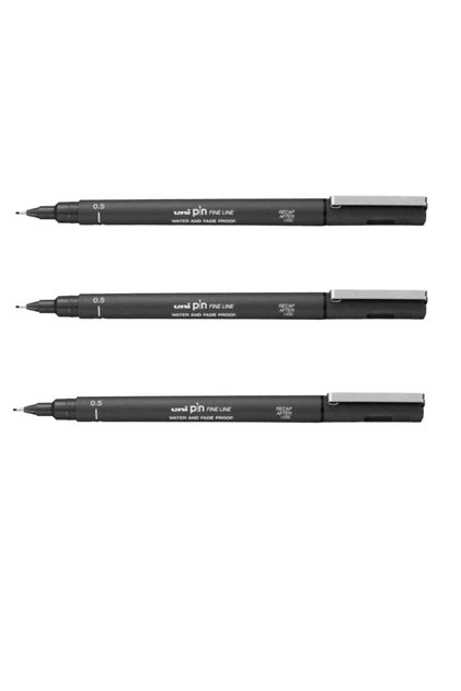 قلم حبر جاف UNIBALL PIN (0.5") ذو رأس أكريليك رفيع أسود (ثلاث قطع)