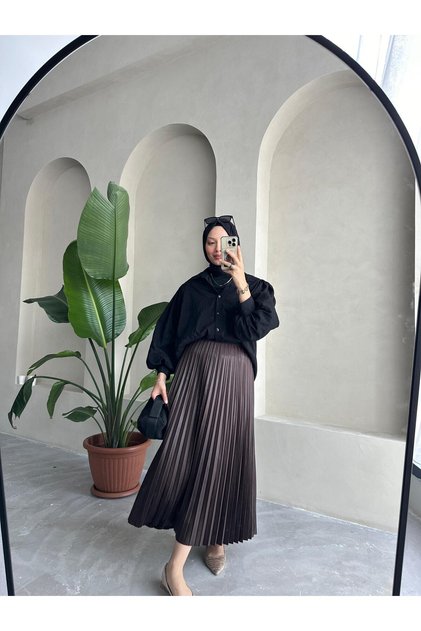 PLEATED SKIRT WOMEN'S HIJAB SKIRT THIN PLEATED LEATHER LOOK SKIRT