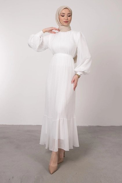Women's Pleated Chiffon Modest Dress
