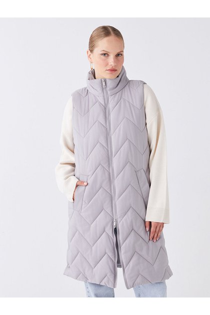 Lcwk Stand Collar Self Patterned Women's Inflatable Vest