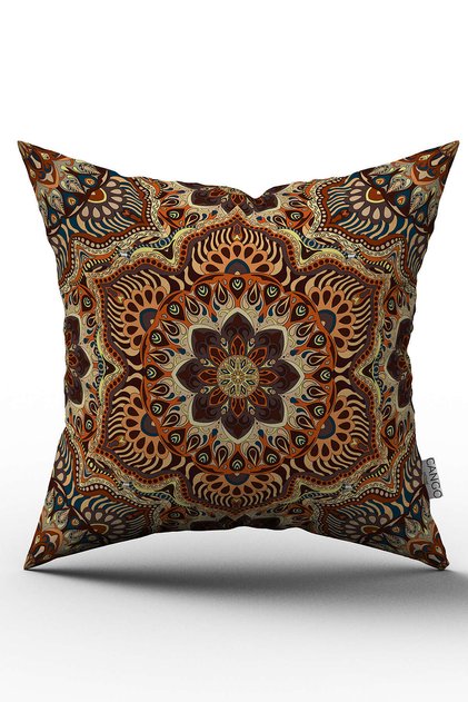 Double Sided Brown Orange Vintage Patterned Digital Printed Throw Pillow Cover - Otyk272-ct