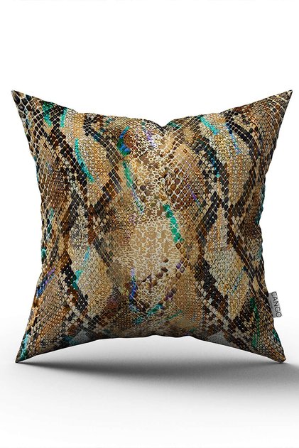 Double Sided Brown Turquoise Snakeskin Patterned Digital Printing Throw Pillow Pillow Case - Cgh351-ct
