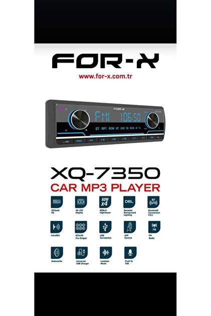 X-7350-FM-USB-MP3-BT5.1-4X60W-3 ANFİ ÇIKIŞLI-APP KONTROL-SESLİ KOMUTLU OTO TEYP