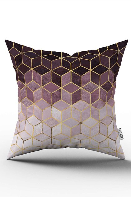 Purple Gold Mosaic Patterned Digital Printed Throw Pillow Cover Cgh927