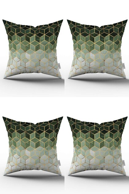 Green Gold Mosaic Patterned Digital Printed Throw Pillow Pillow Case Set 4kmbs178