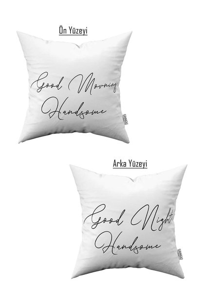 Double Sided White Good Morning Good Night Written Digital Printed 2-Piece Throw Pillow Cover Set 2kmbs310-