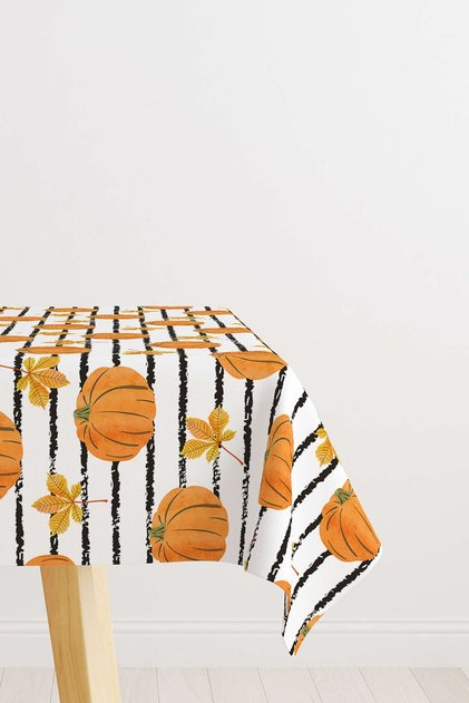 Turuncu Halloween Balkabağı Desenli Dijital Baskılı Masaörtüsü Cgh761-ms