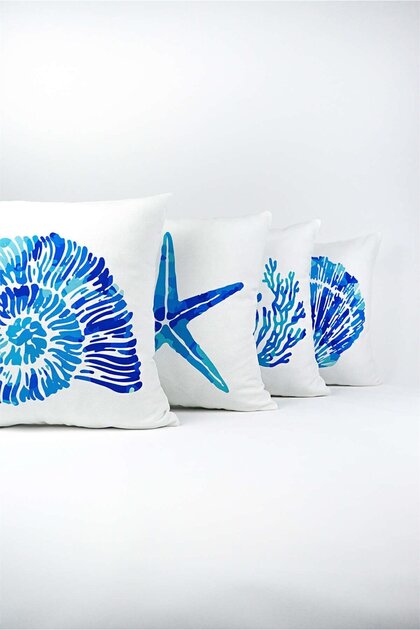 Double Sided Blue Marine Patterned 4-Piece Digital Printed Throw Pillow Pillow Cover Set 4kmbs88-ct