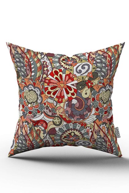 Red Blue Tapestry Motif Patterned Digital Printed Throw Pillow Cover CGH1388