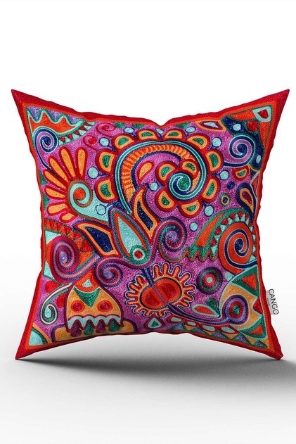 Double Sided Red Ethnic Motif Vintage Patterned Digital Printed Throw Pillow Cover Cgh1398-Ct