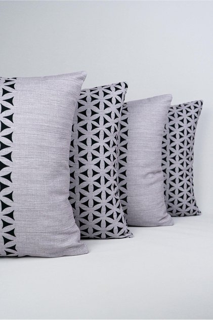 Double Sided Gray Black Decorative Geometric Patterned 4-Piece Digital Printed Throw Pillow Cover Set 4kmbs252