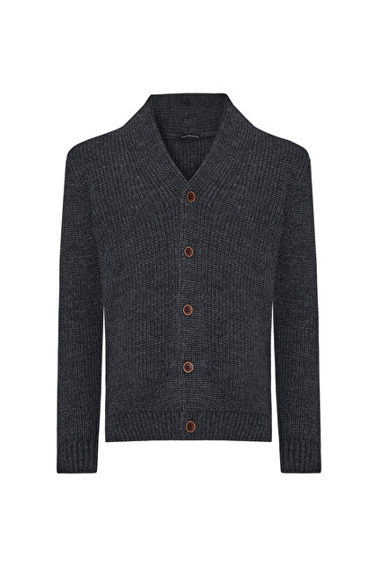 Men's Gray Knitted Wool Blend Cardigan