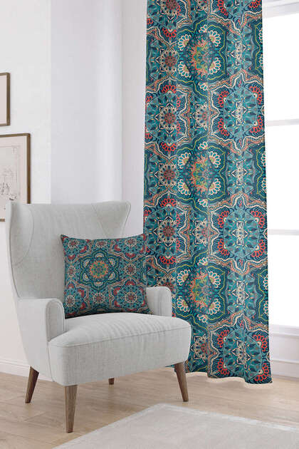 Green Orange Retro Vintage Patterned Digital Printed Curtain Otyk634-pr