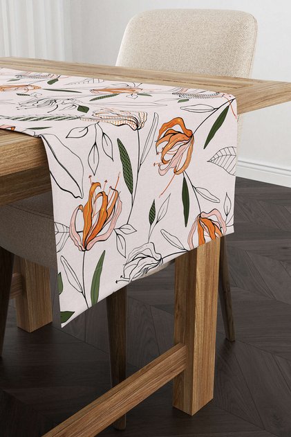 Beige Green Floral Patterned Runner - Cgh017-rn