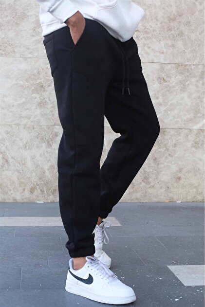 Black Brushed Inside Basic Men's Sweatpants 5482
