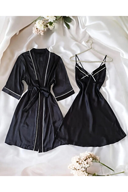 cdh çeyize dair herşey Perla nera ipek saten siyah 6 parça pijama