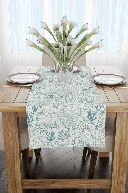 Blue White Marine Themed Patterned Digital Printed Runner Cgh584-rn
