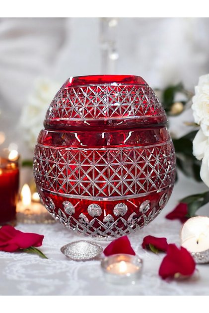 Crystal Glass Napkin Holder Large Size Red Christmas Tableware Decor